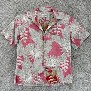 Cooke Street Honolulu Aloha Shirt Men's S Beige Coral Reverse Print USA Made Y2K